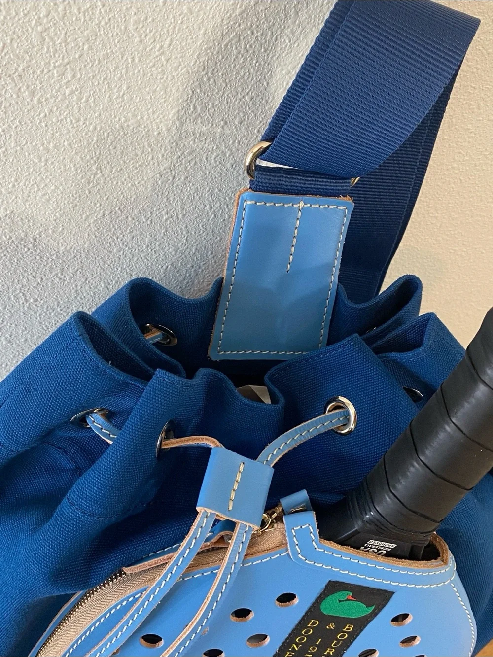 Dooney and Bourke Pickleball Sling Bag French Blue Leather and Canvas